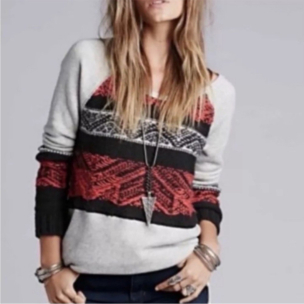 Free People Snow Angel Nordic Fair Isle Sweater in Gray Combo Size Small Vintage